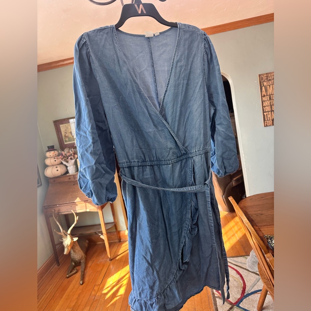 Gap Cotton Denim mini wrap dress midi Size: 18